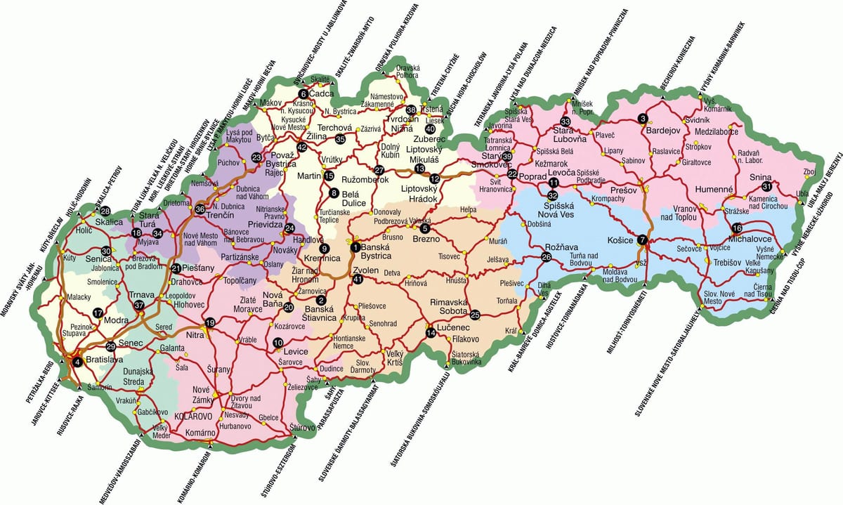 স্লোভাকিয়া-পর্যটন আকর্ষণ মানচিত্র